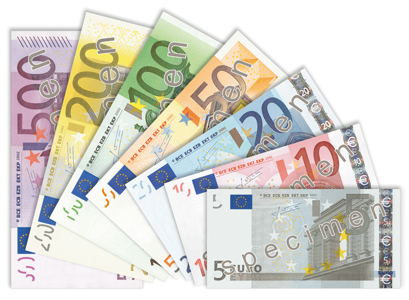 Un teanc de bancnote euro de diferite valori, dispuse în evantai. (Foto de arhivă: Blackfish / BY-SA 3.0, Openverse)