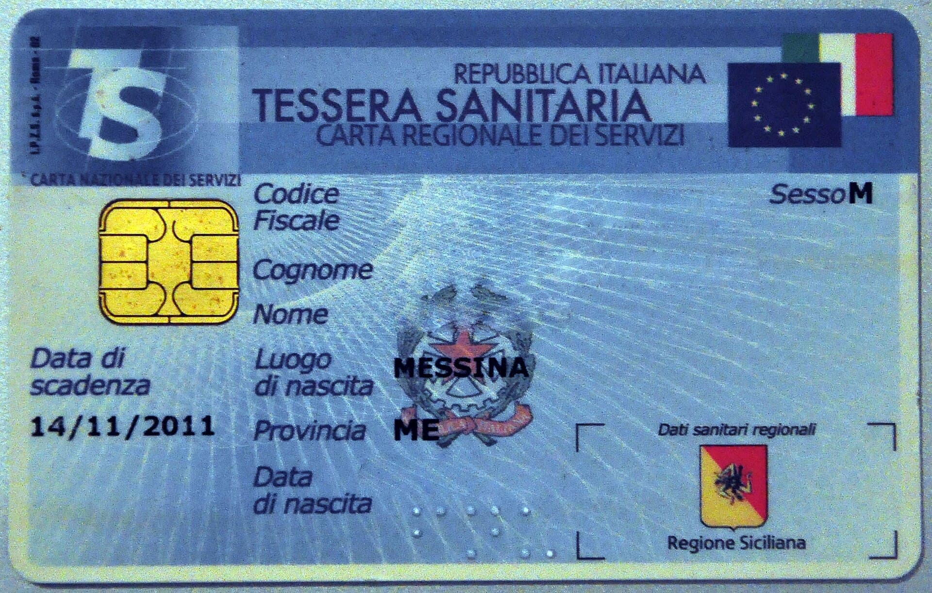 Un card italian de sănătate, „Tessera Sanitaria”, emis în Sicilia. (Foto de arhivă: Luckyz / CC BY-SA 3.0, Wikimedia Commons)