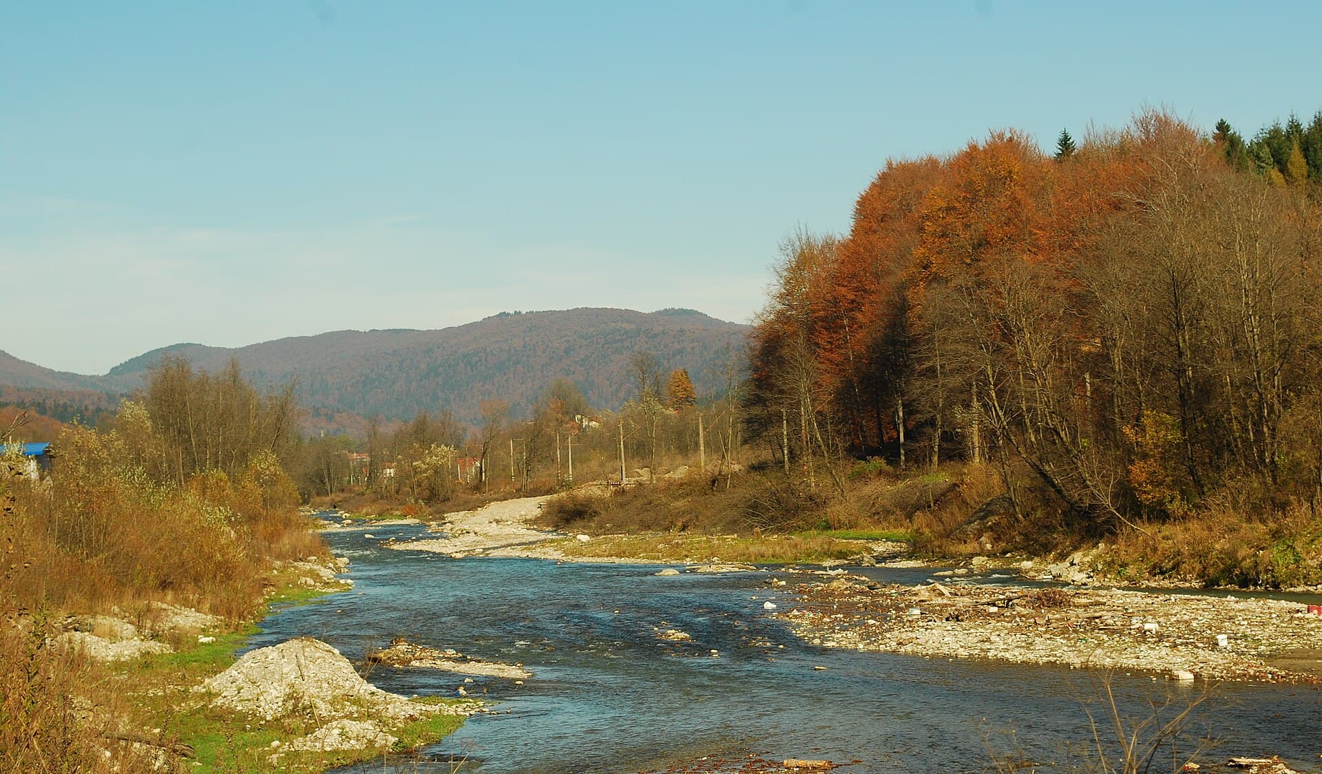 Râul Prahova, cu nivelul apei crescut în timpul unei avertizări hidrologice. (Foto: Radu Ana Maria / CC BY-SA 3.0, Wikimedia Commons)