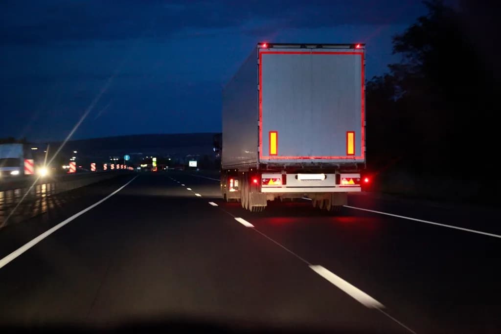 Un camion de transport circulă noaptea pe autostradă. (Foto ilustrativă: necunoscut / CC0 1.0, Openverse)