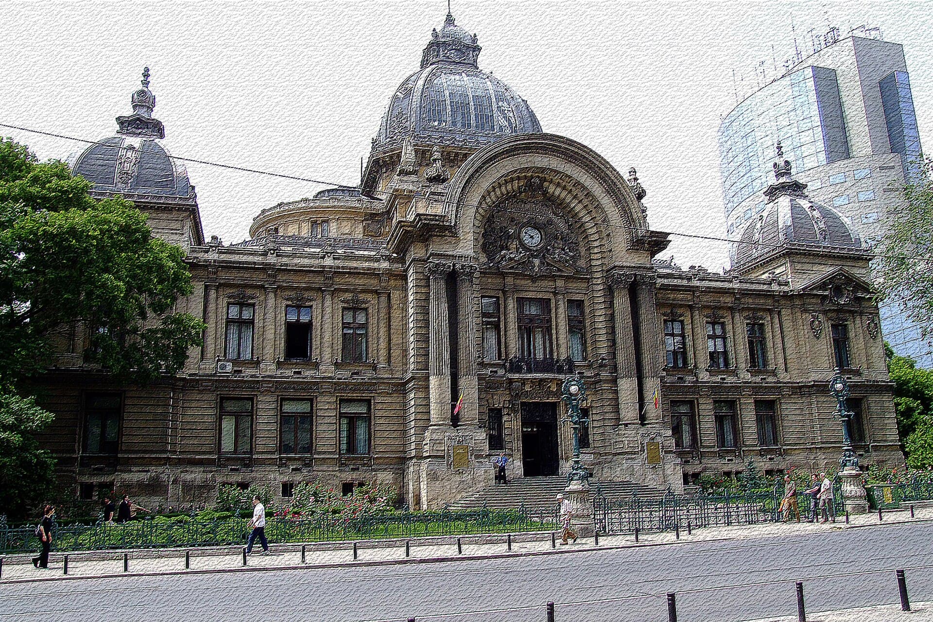 Clădirea Palatului CEC, sediul istoric al CEC Bank, fotografiată din exterior. (Foto: User:CristianChirita / CC BY-SA 3.0, Wikimedia Commons)