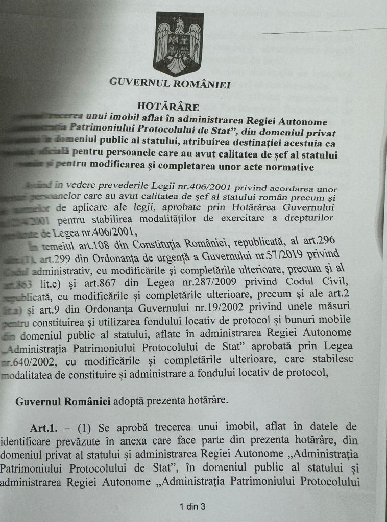 HOTNEWS.RO: Guvernul a desecretizat destinația vilei din Aviatorilor: „Reședință oficială pentru persoanele care au avut calitatea de şef al statului român” – DOCUMENT